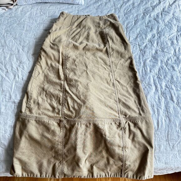 Farm Rio Tan Button Front Midi Skirt | Military Style Utility Skirt with Pockets - Picture 9 of 9